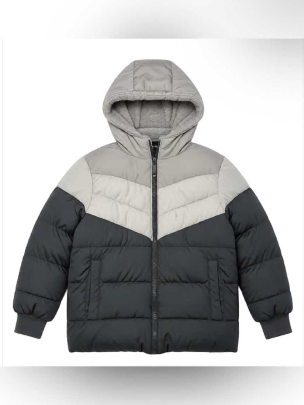 Swiss Tech Kids Hooded Puffer Jacket in Light Gray and Charcoal Size 3T